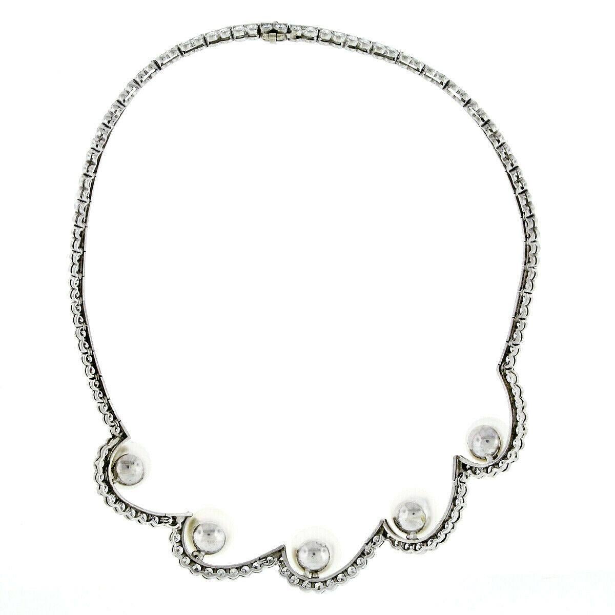 Women's Platinum 10.25 Carat Diamond and Floating South Sea Pearl Statement Necklace For Sale
