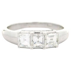 Vintage Platinum 1.02ctw Carre Square Step Cut 3 Diamond Low Profile Band Ring