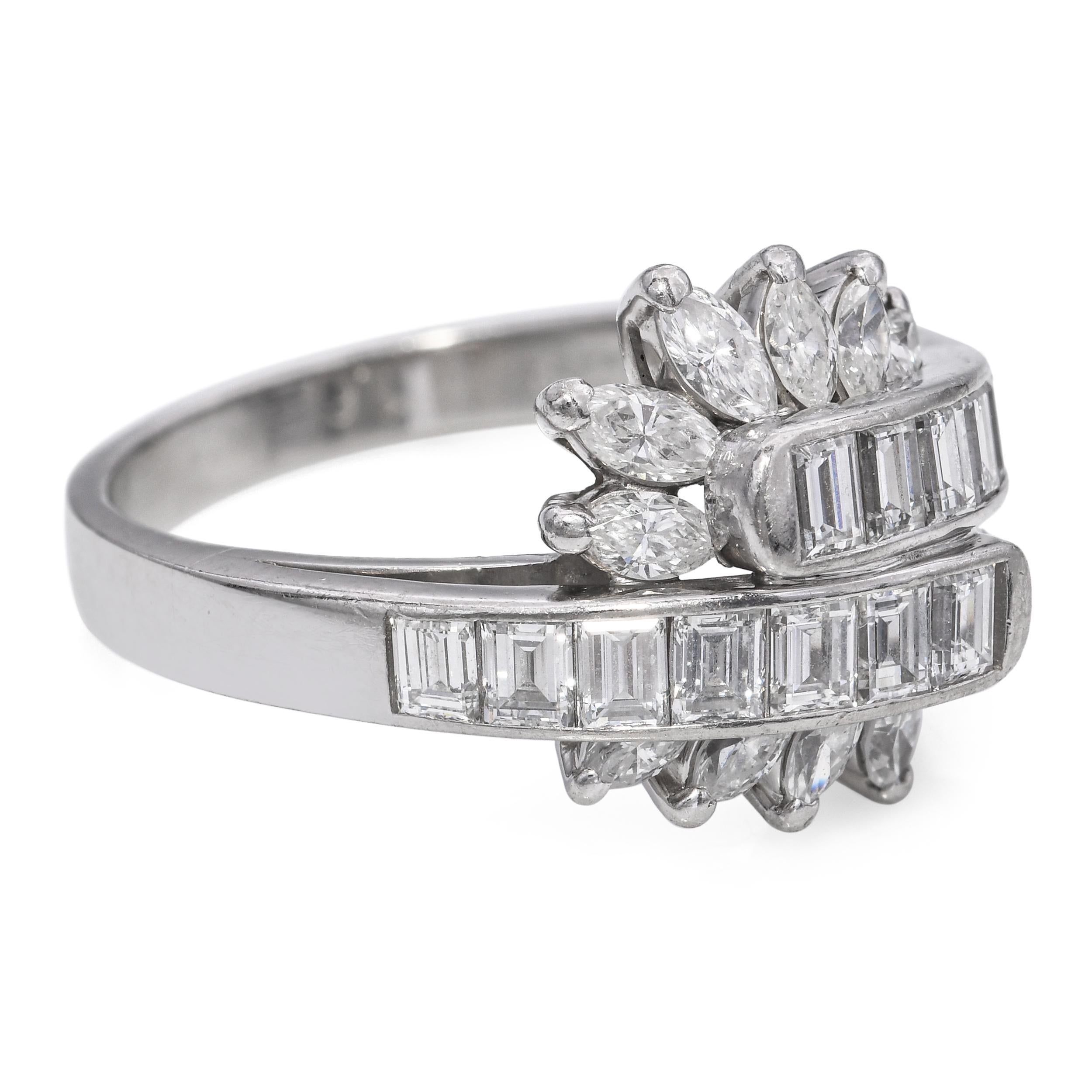 Women's or Men's Vintage Platinum 1.02tcw Diamond Statement Ring For Sale