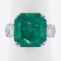 Vintage Platinum 10.31ct AGL Square Colombian Emerald w/ Diamond Cocktail Ring