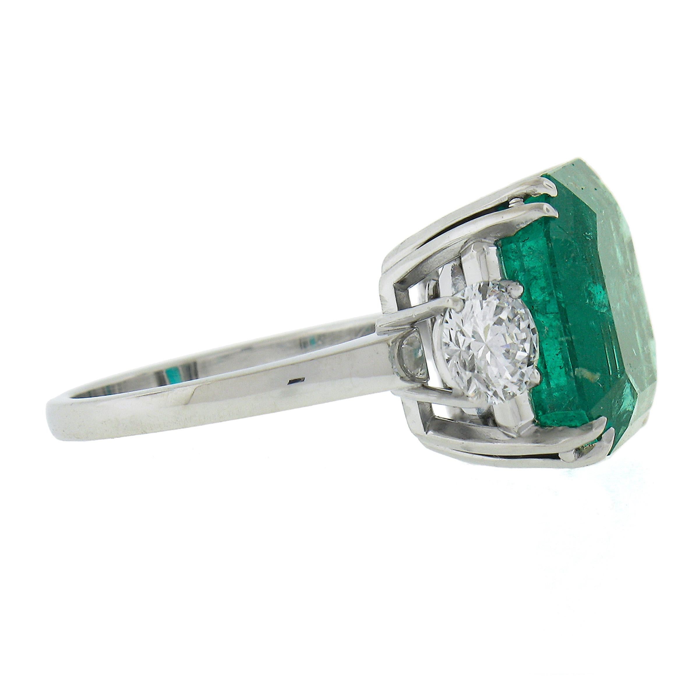 Women's Vintage Platinum 10.31ct AGL Square Colombian Emerald w/ Diamond Cocktail Ring For Sale