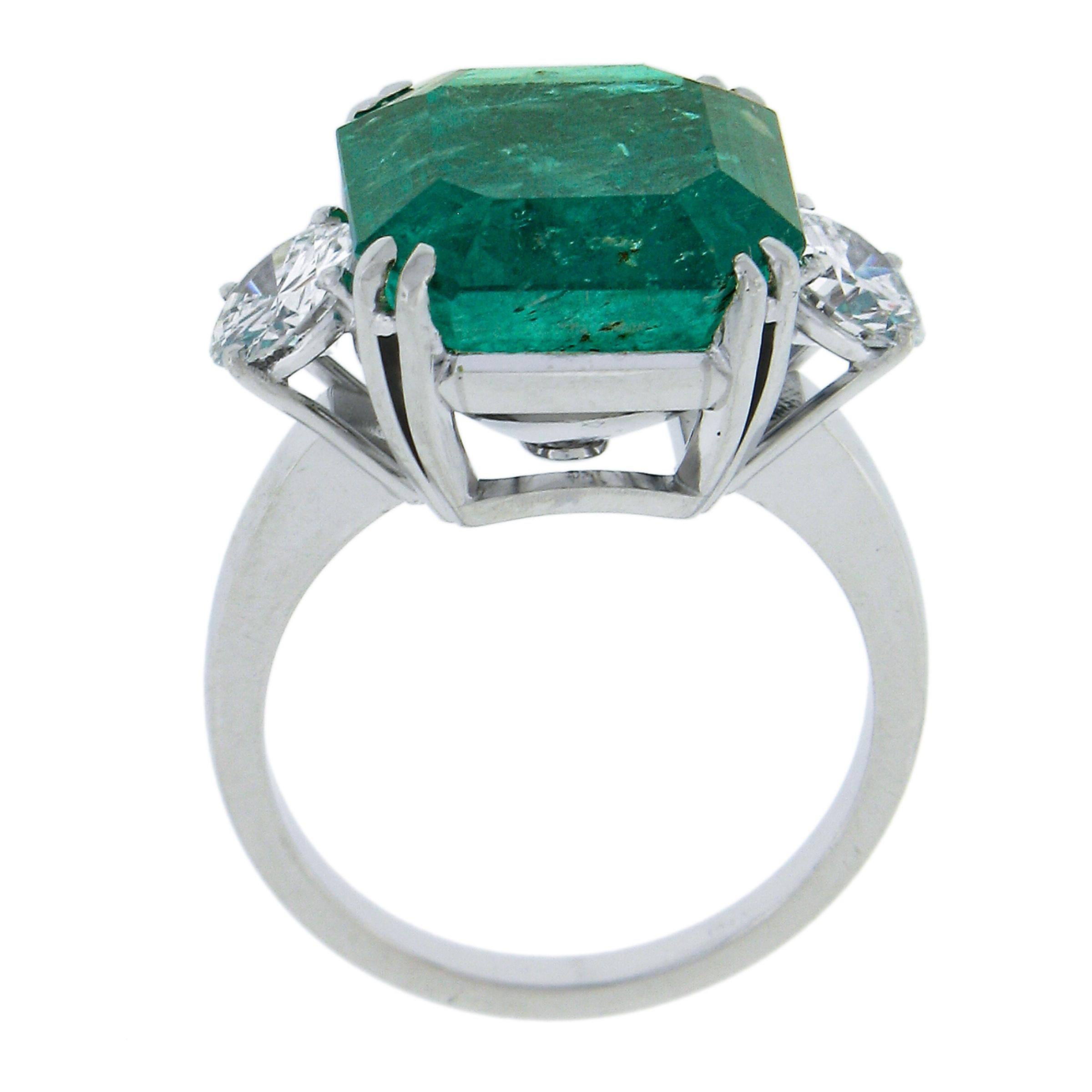 Vintage Platinum 10.31ct AGL Square Colombian Emerald w/ Diamond Cocktail Ring For Sale 3