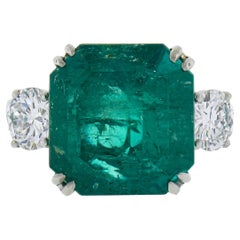 Vintage Platinum 10.31ct AGL Square Colombian Emerald w/ Diamond Cocktail Ring