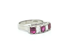 Vintage Platin 1,03ct Step Cut Rubin & Step Cut Diamant stapelbar Band Ring