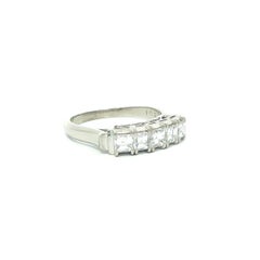 Vintage Platinum 1.03ctw Carre Step Cut Diamond 5 Stones Band Ring