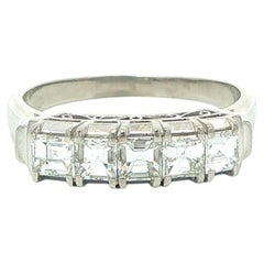Vintage Platinum 1.03ctw Carre Step Cut Diamond 5 Stones Band Ring