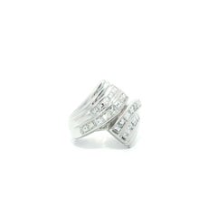 Vintage Platinum 1.04ctw Carre Square Step Diamond Wide Bypass Band Ring