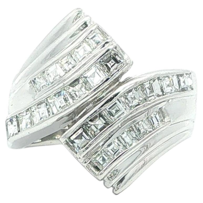 Vintage Platinum 1.04ctw Carre Square Step Diamond Wide Bypass Band Ring For Sale