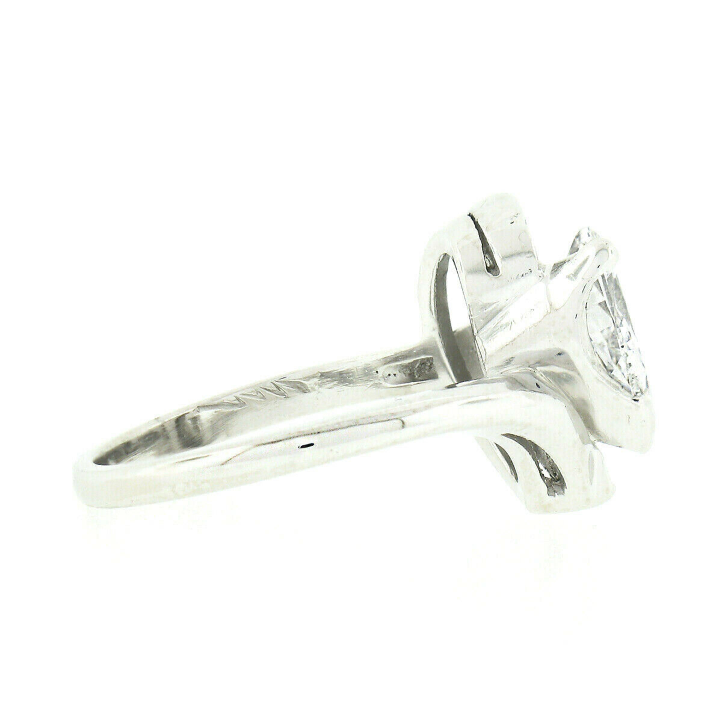 Vintage Platinum 1.06ct GIA Pear Diamond Solitaire & Baguettes Engagement Ring 3