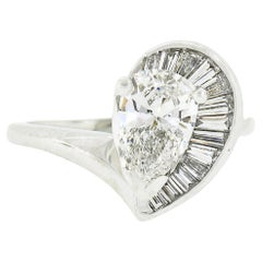 Vintage Platinum 1.06ct GIA Pear Diamond Solitaire 
Baguettes Engagement Ring