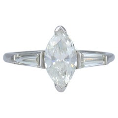 Vintage Platinum 1.07 Carat Marquise Diamond Three Stone Ring
