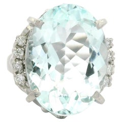 Vintage Platinum 10.85ctw Large Oval Aquamarine & Diamond Open Work Ring