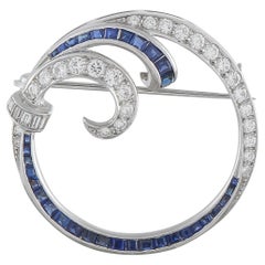 Vintage Platinum 1.0ct Diamond and Sapphire Brooch MF26-062526