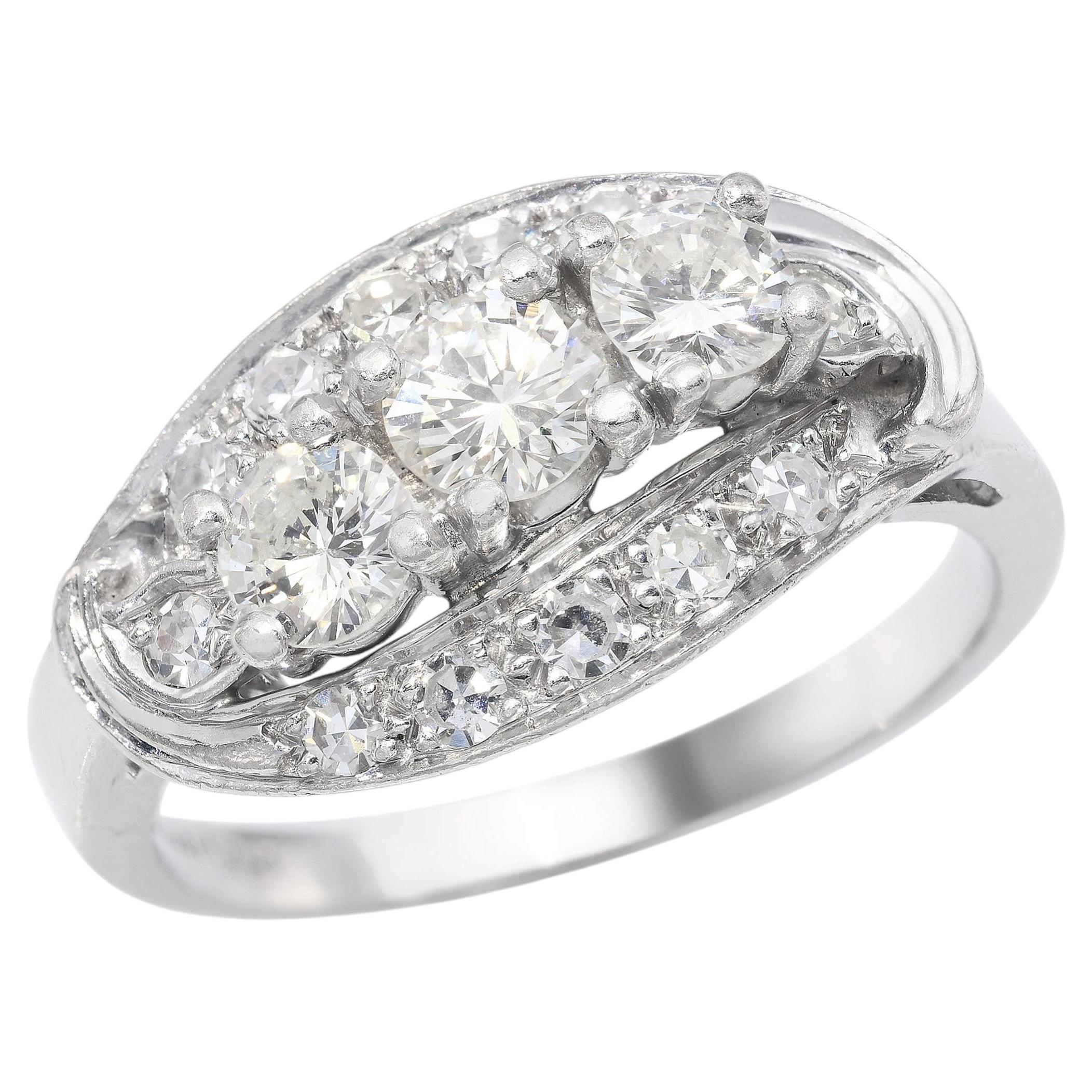 Vintage Platin 1.0ctw Diamant Cluster Ring