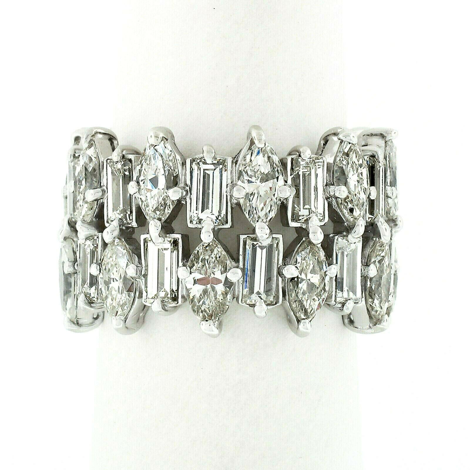 Marquise Cut Vintage Platinum 10ctw Marquise & Baguette Diamond Wide 2 Row Eternity Band Ring