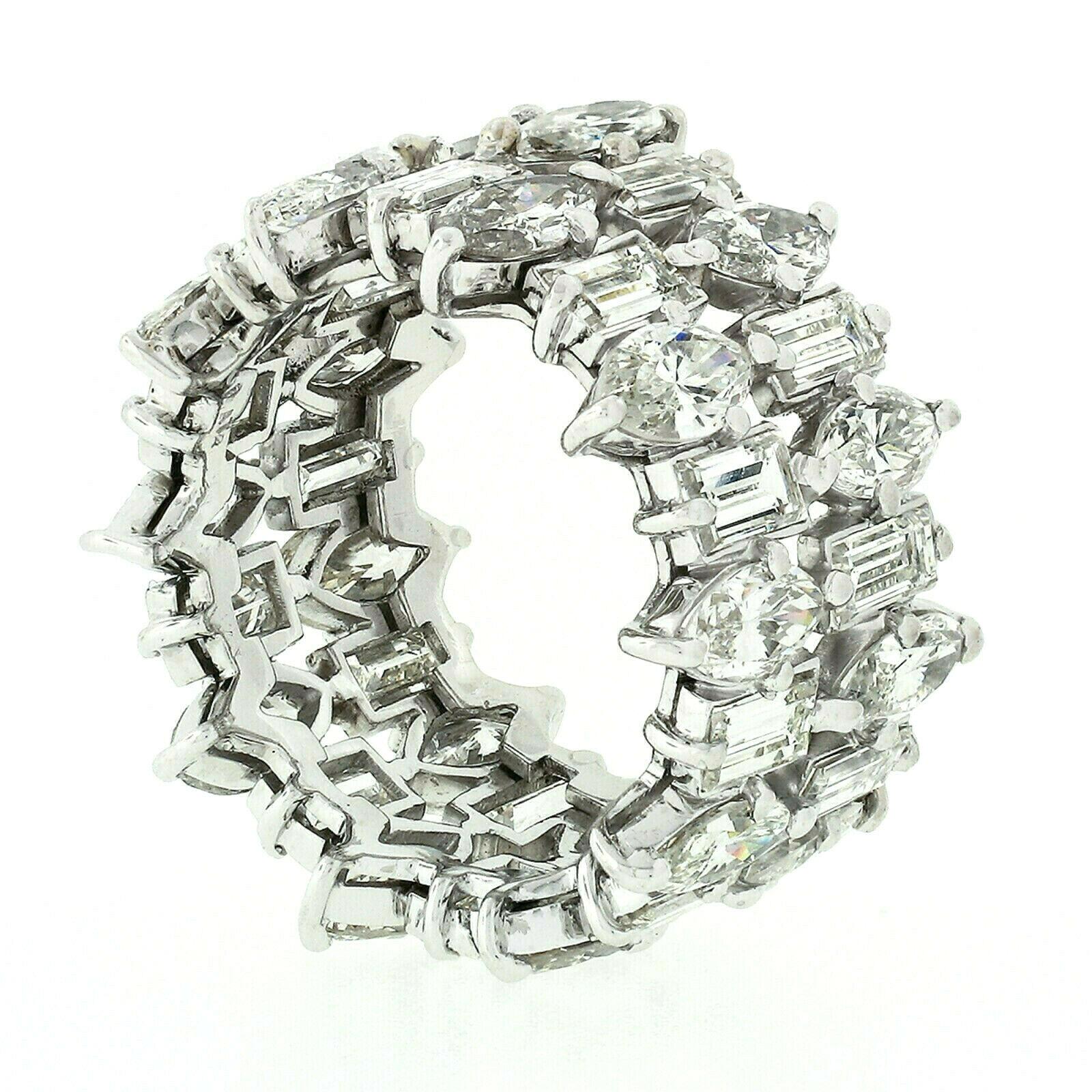 Vintage Platinum 10ctw Marquise & Baguette Diamond Wide 2 Row Eternity Band Ring In Good Condition In Montclair, NJ