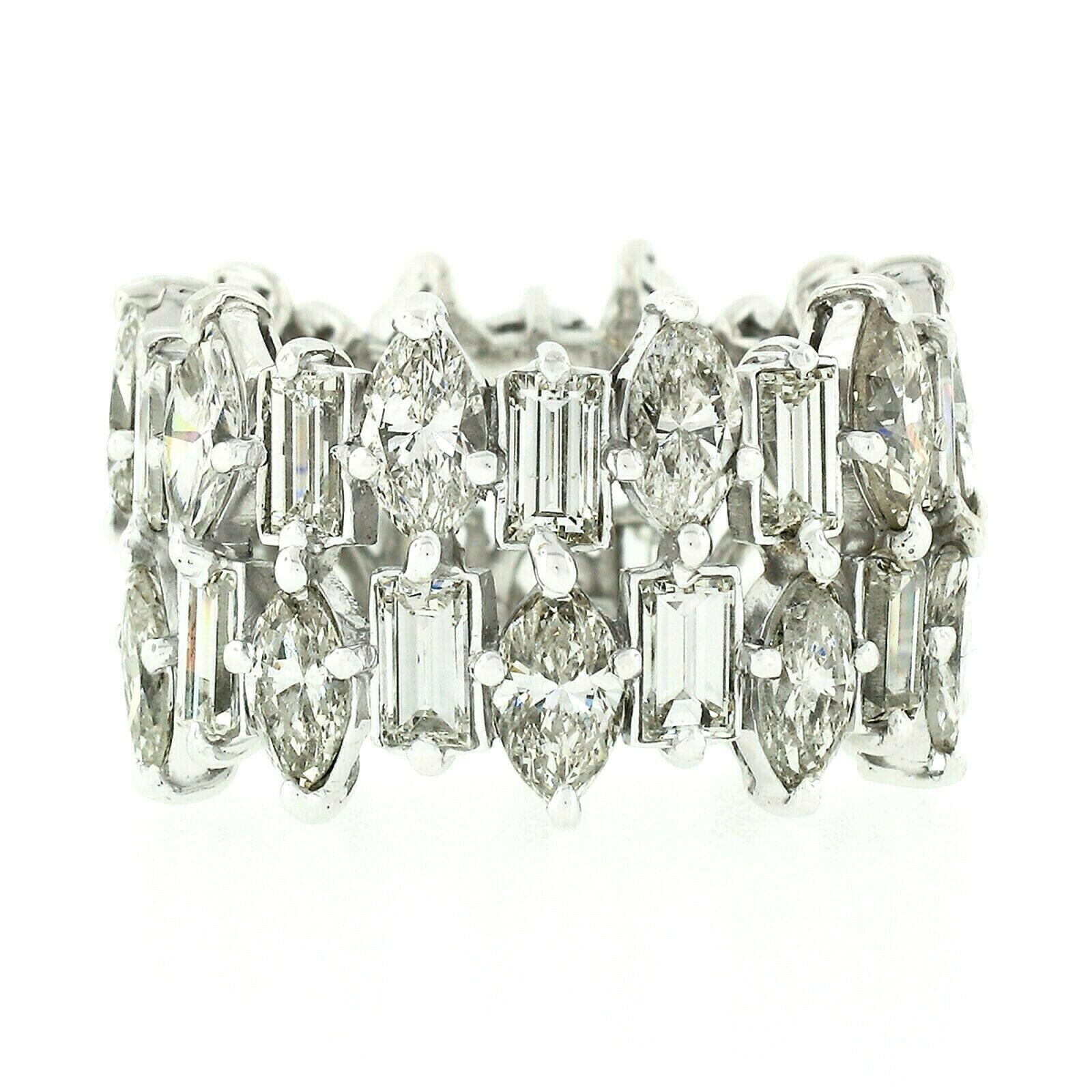 Vintage Platinum 10ctw Marquise & Baguette Diamond Wide 2 Row Eternity Band Ring 2