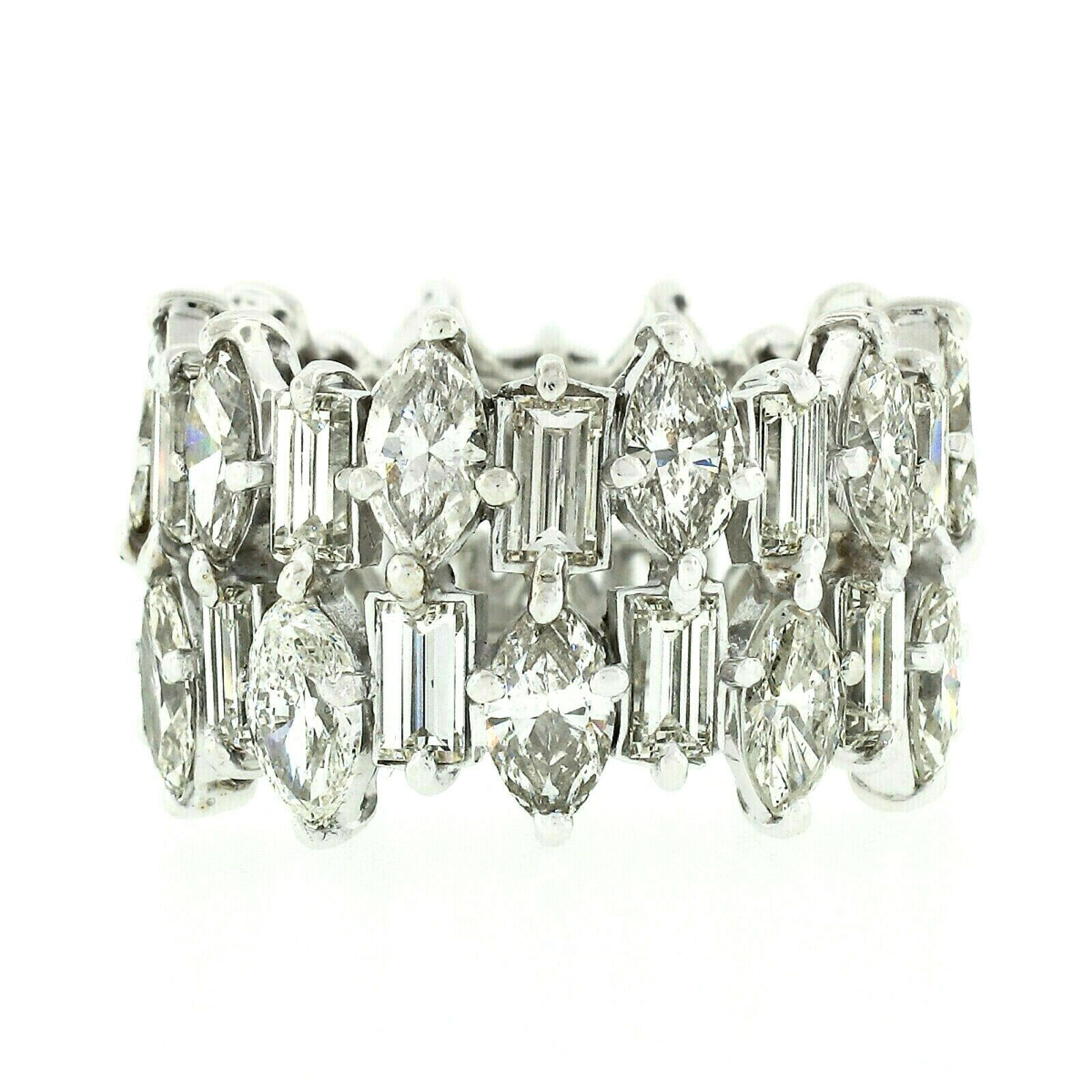 Vintage Platinum 10ctw Marquise & Baguette Diamond Wide 2 Row Eternity Band Ring 3