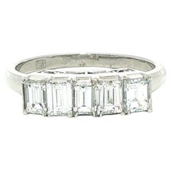 Vintage Platinum 1.11ctw 5 Rectangular Step Cut Diamond Stack Wedding Band Ring