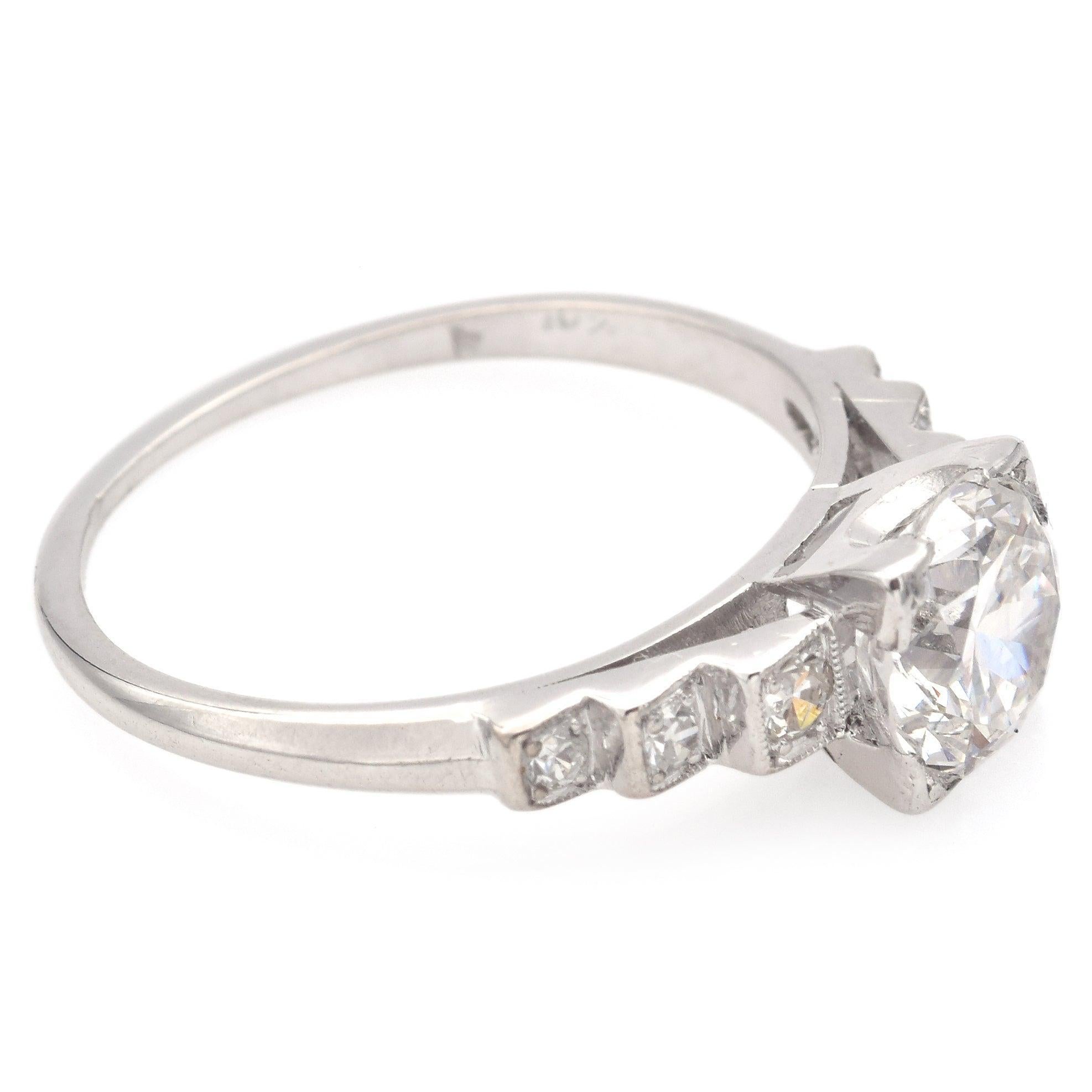 Vintage Platinum 1.12 Ct D SI1 Diamond Engagement Ring GIA en venta 1