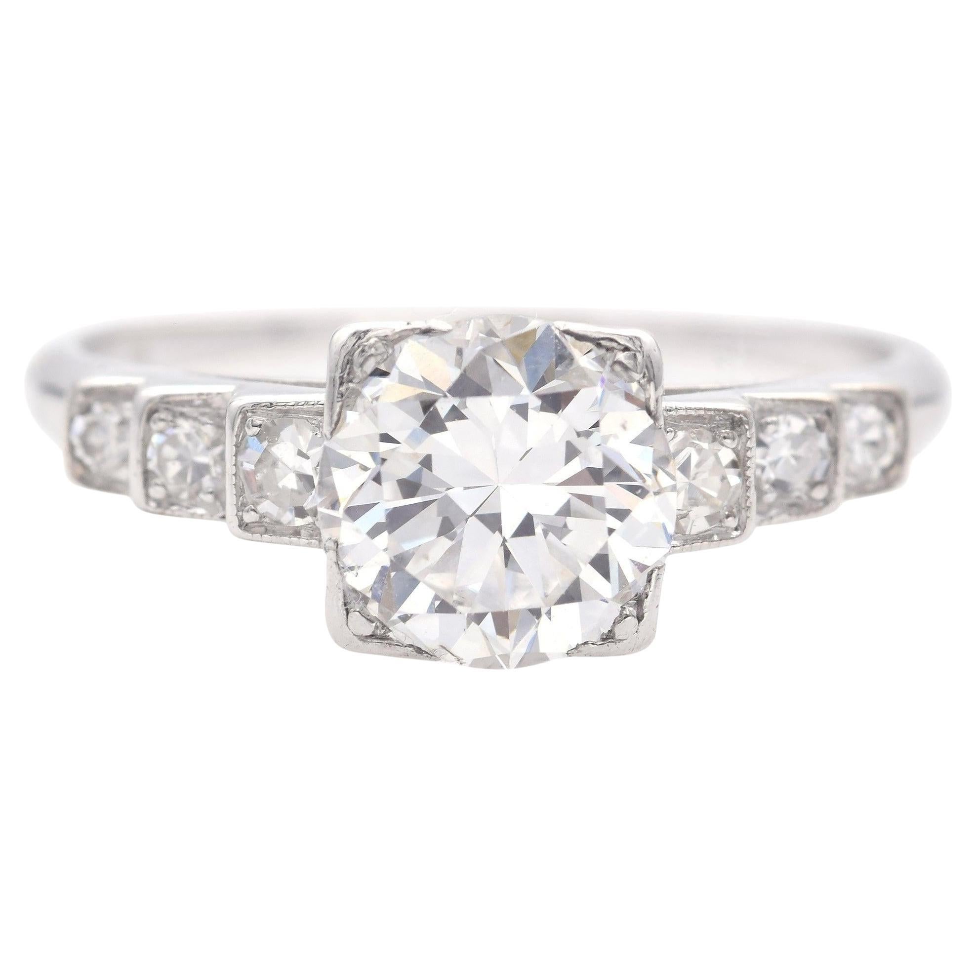 Vintage Platinum 1.12 Ct D SI1 Diamond Engagement Ring GIA