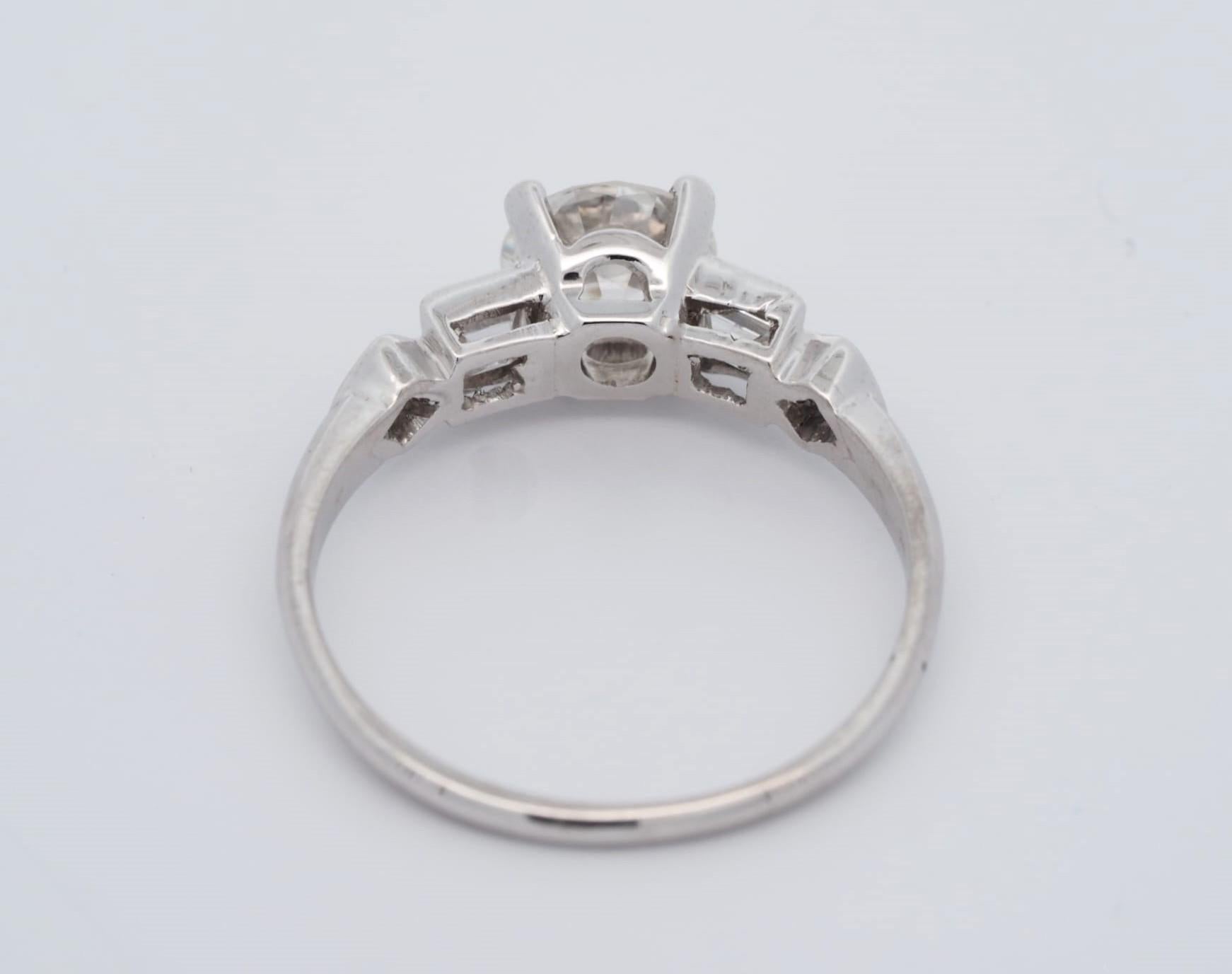 Women's or Men's Vintage Platinum 1.12 ct Old European Cut Diamond Engagement Ring For Sale