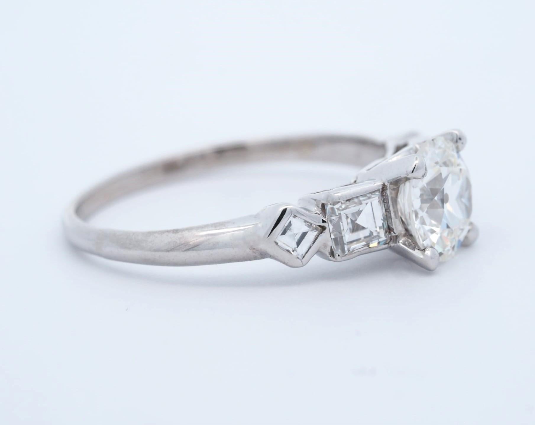 Vintage Platinum 1.12 ct Old European Cut Diamond Engagement Ring For Sale 1
