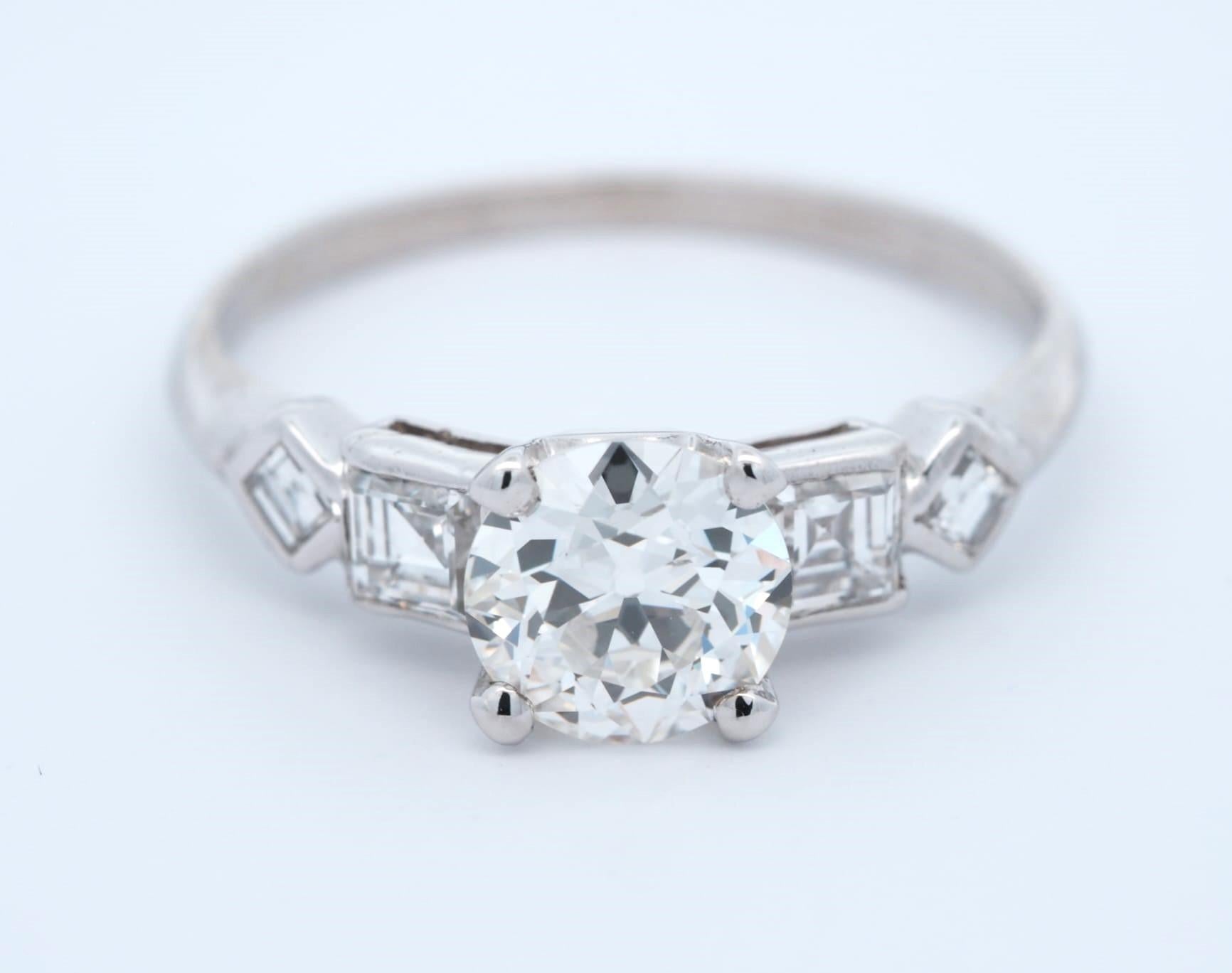 Vintage Platinum 1.12 ct Old European Cut Diamond Engagement Ring For Sale 2