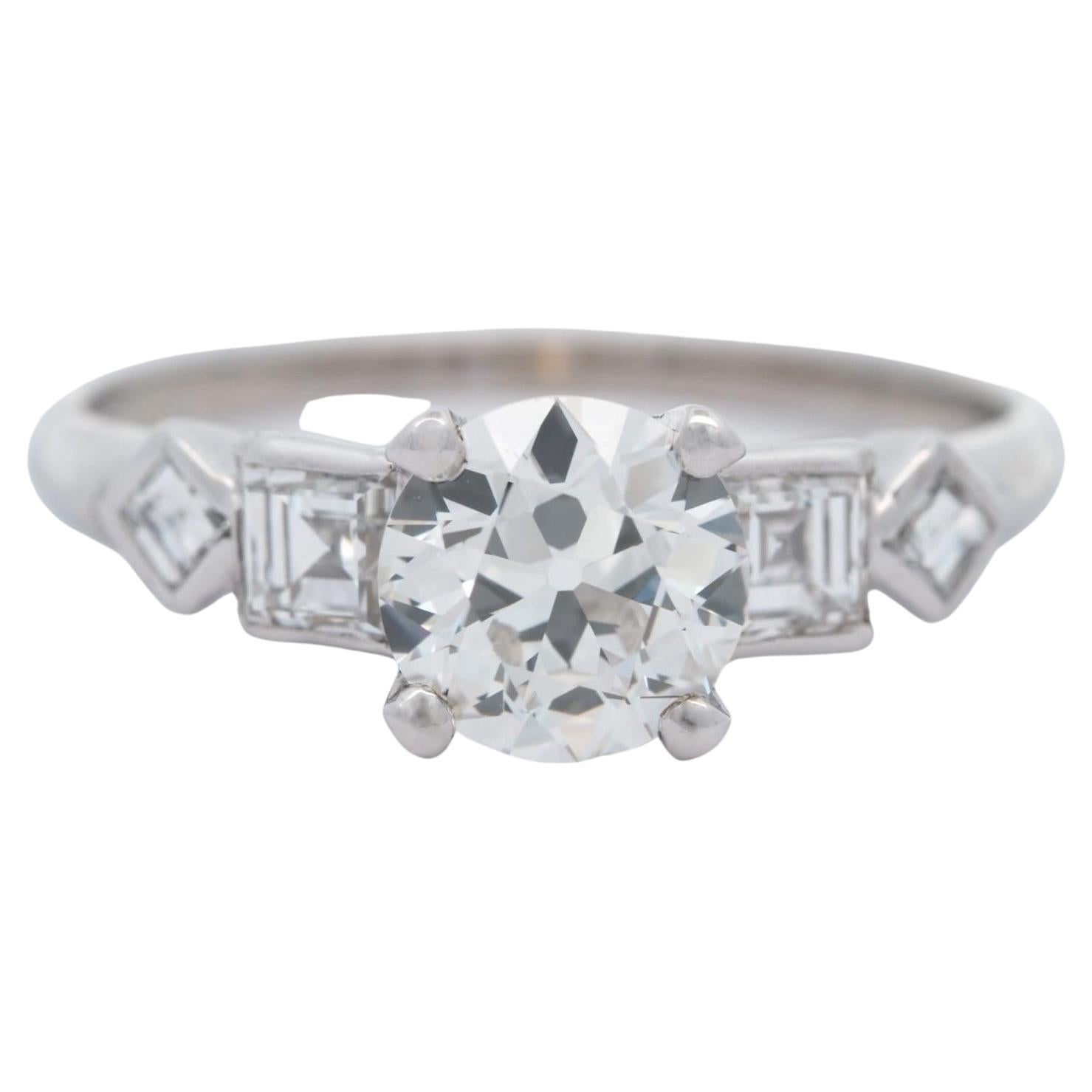 Vintage Platinum 1.12 ct Old European Cut Diamond Engagement Ring For Sale