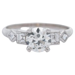 Retro Platinum 1.12 ct Old European Cut Diamond Engagement Ring