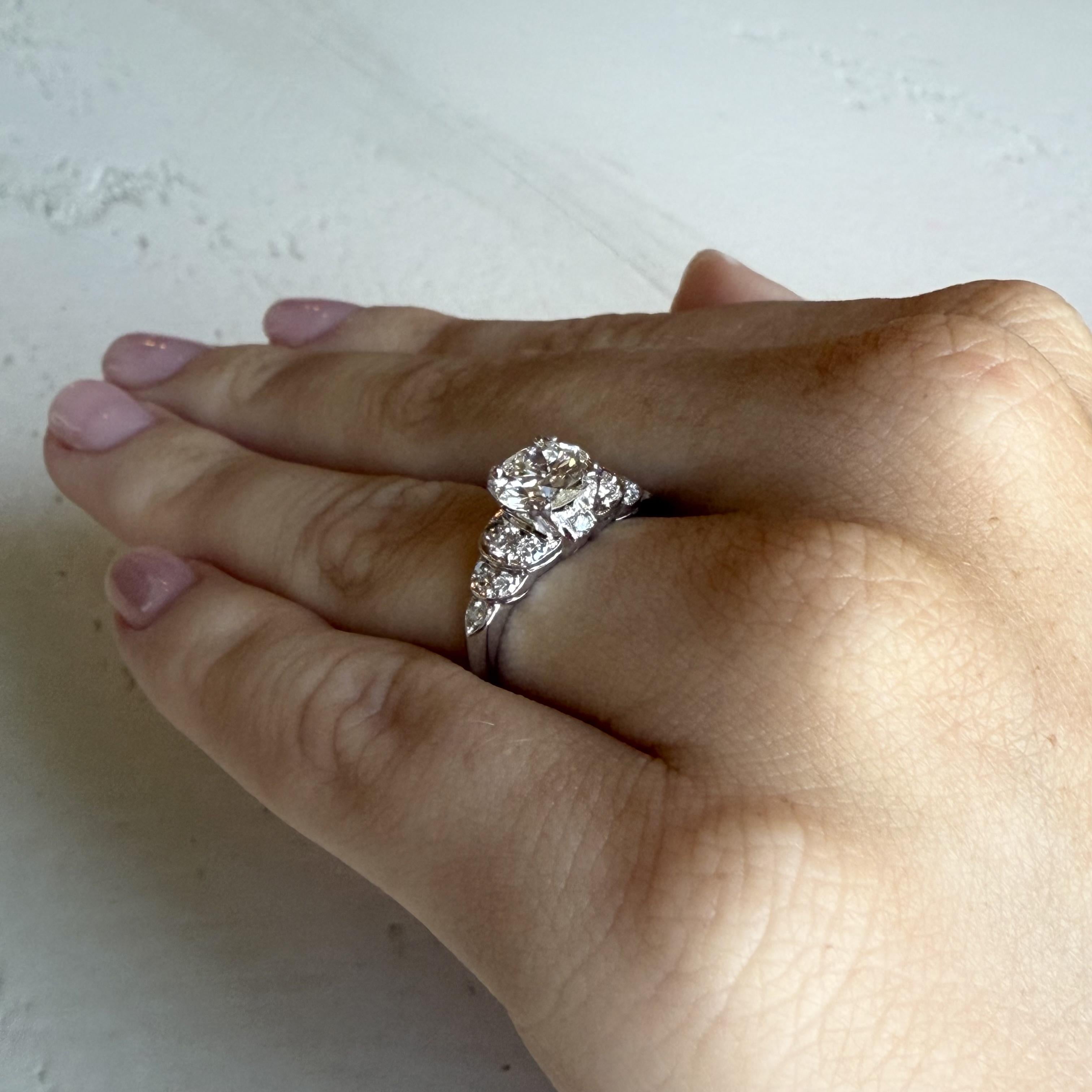 Vintage Platin 1,15 Karat Old European Cut Diamant Verlobungsring (Alteuropäischer Schliff) im Angebot