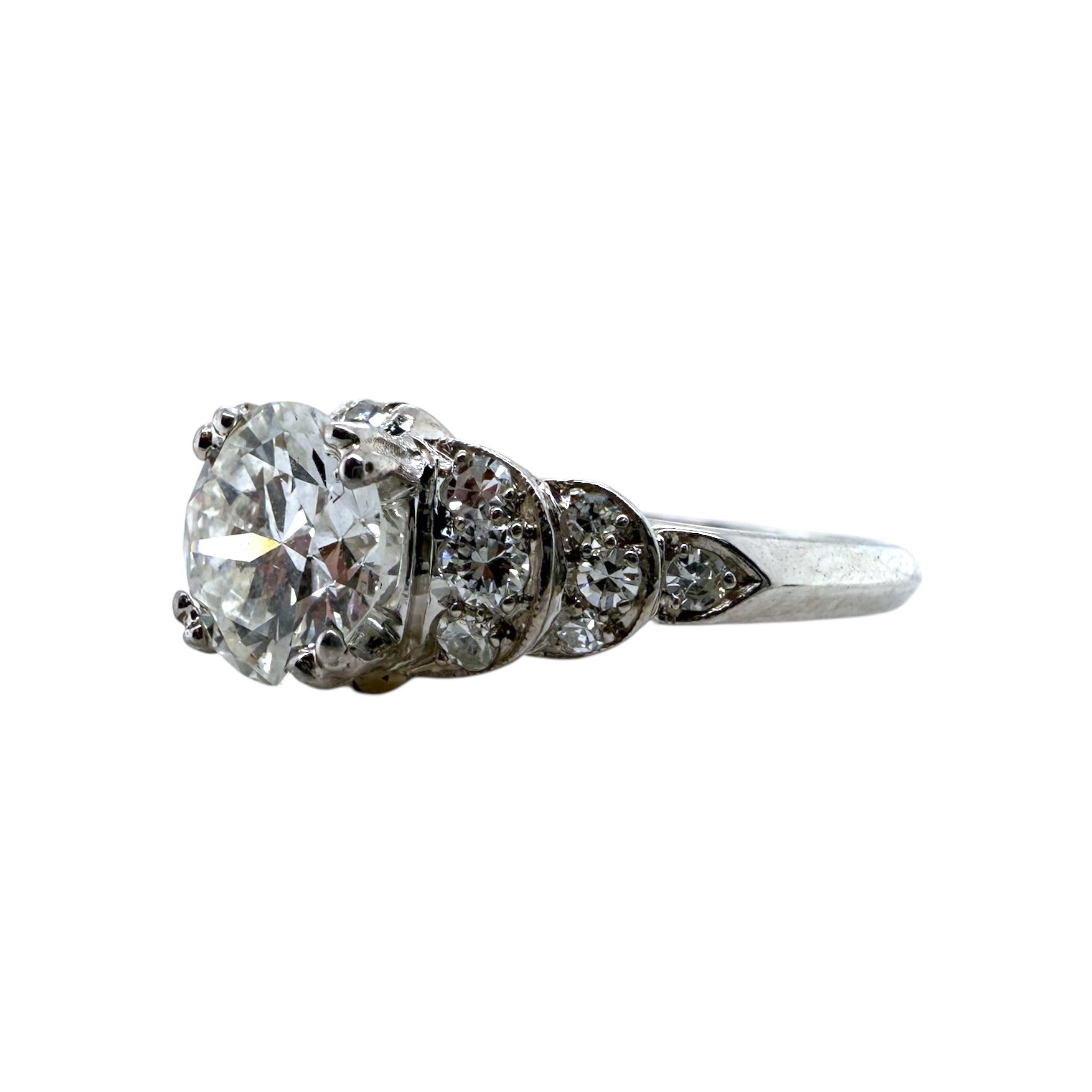 Vintage Platin 1,15 Karat Old European Cut Diamant Verlobungsring Damen im Angebot