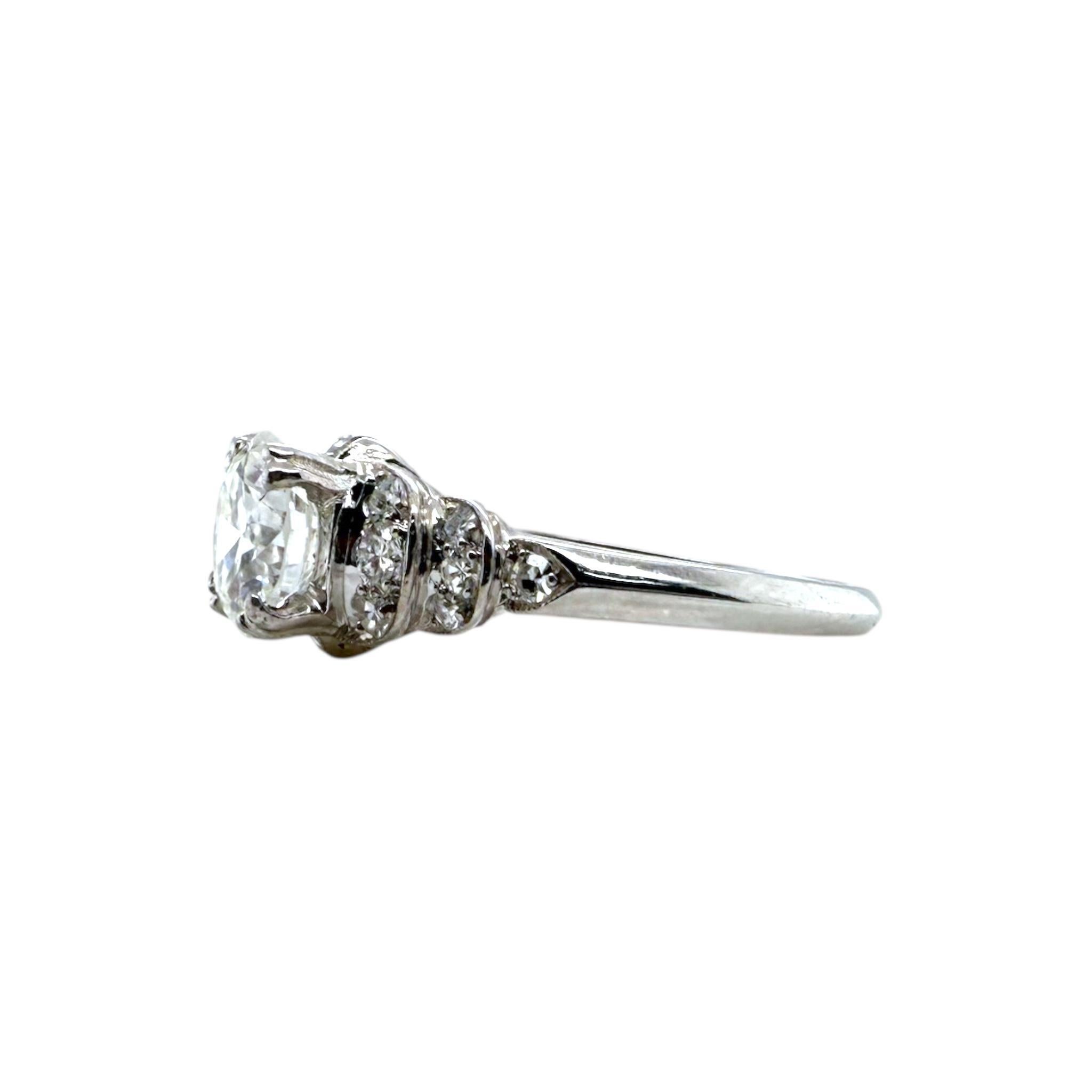 Vintage Platin 1,15 Karat Old European Cut Diamant Verlobungsring im Angebot 1