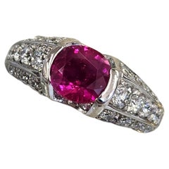 Vintage Platinum 1.17 Carat Burma Ruby and Diamond Ring