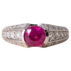 Vintage Platinum 1.17 Carat Burma Ruby and Diamond Ring