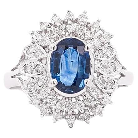 Vintage Platinum 1.18 Carat Oval Blue Sapphire & Diamond Halo Filigree Ring