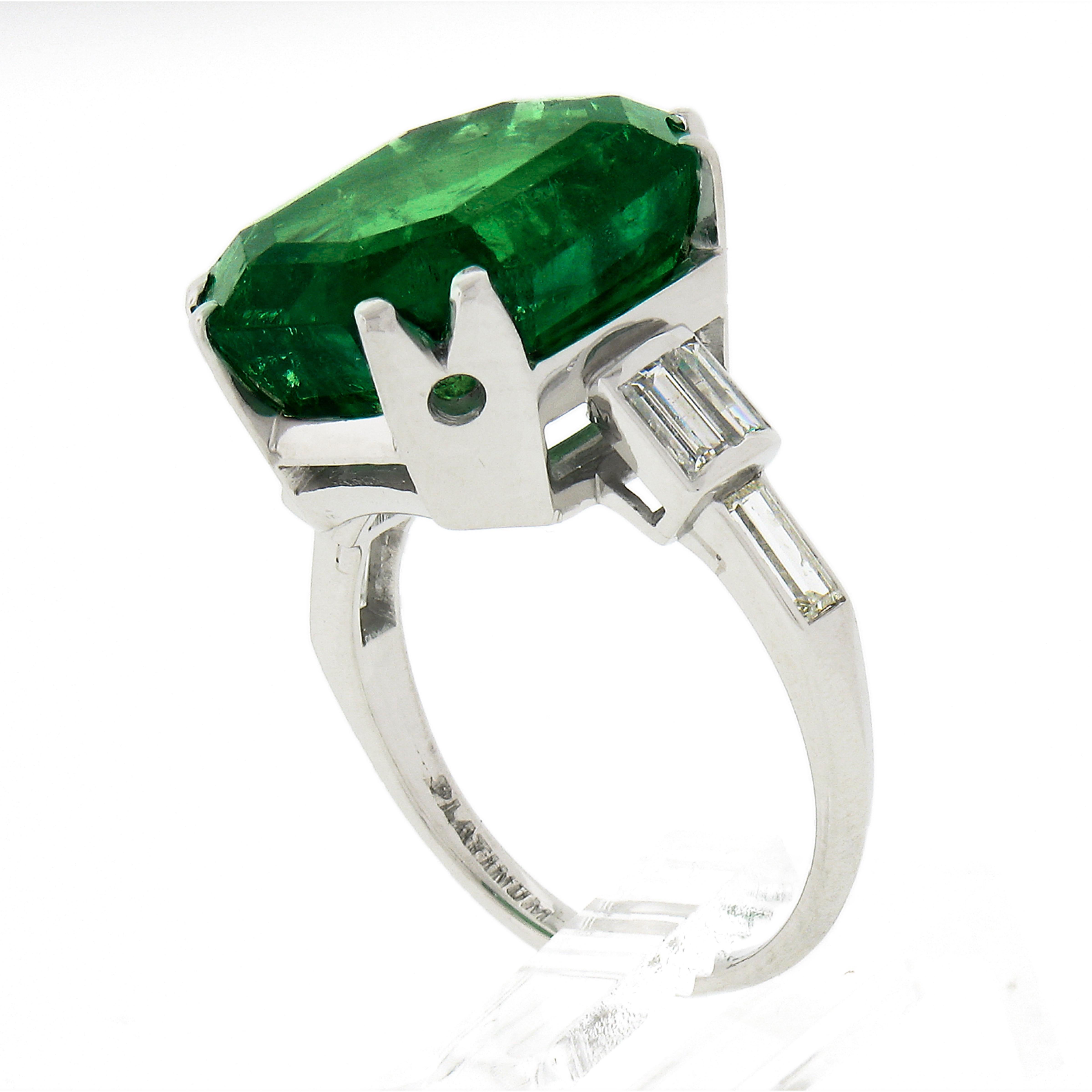 Vintage Platinum 12.16ct AGL Emerald Cut Colombian Emerald Diamond Cocktail Ring For Sale 7