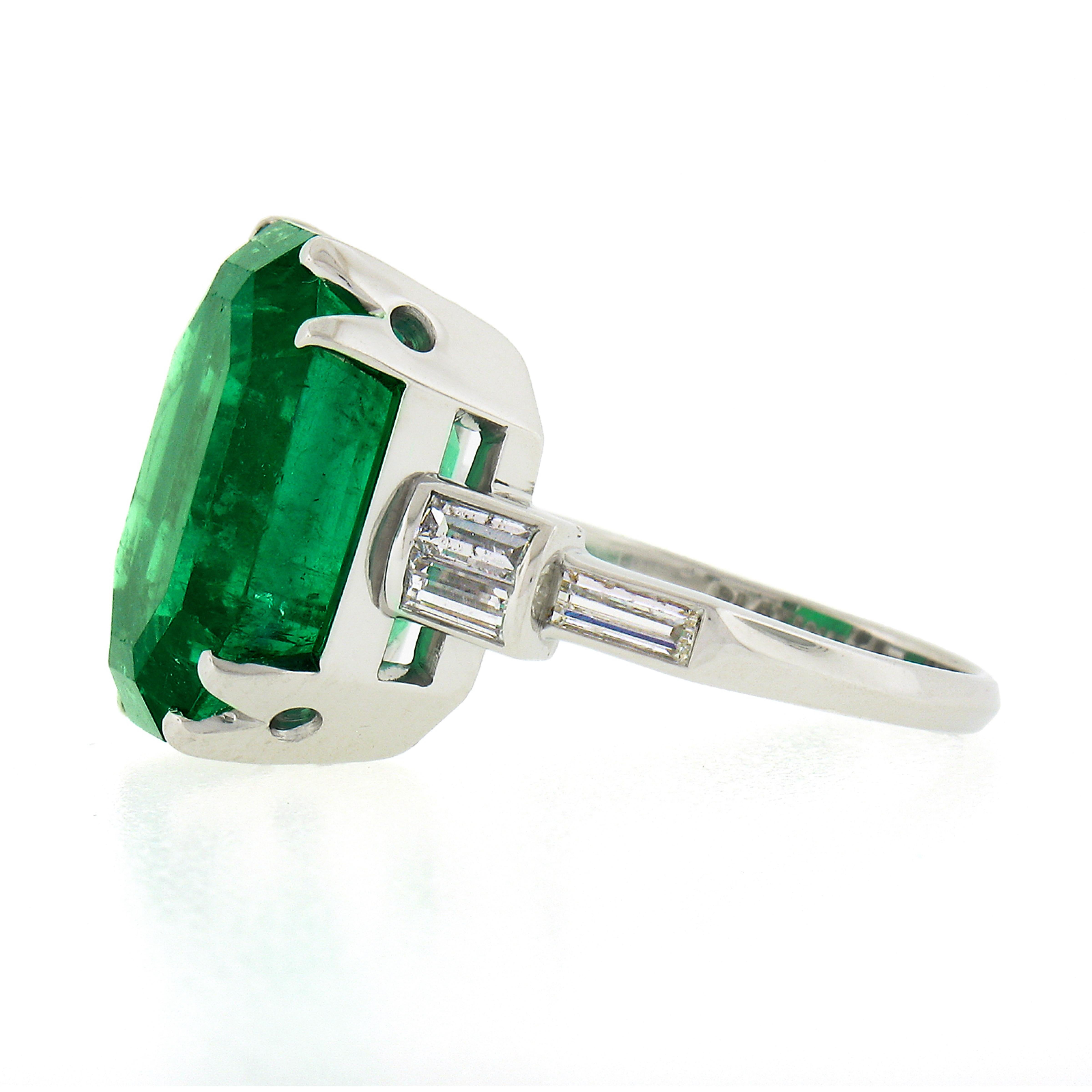 Vintage Platinum 12.16ct AGL Emerald Cut Colombian Emerald Diamond Cocktail Ring For Sale 4