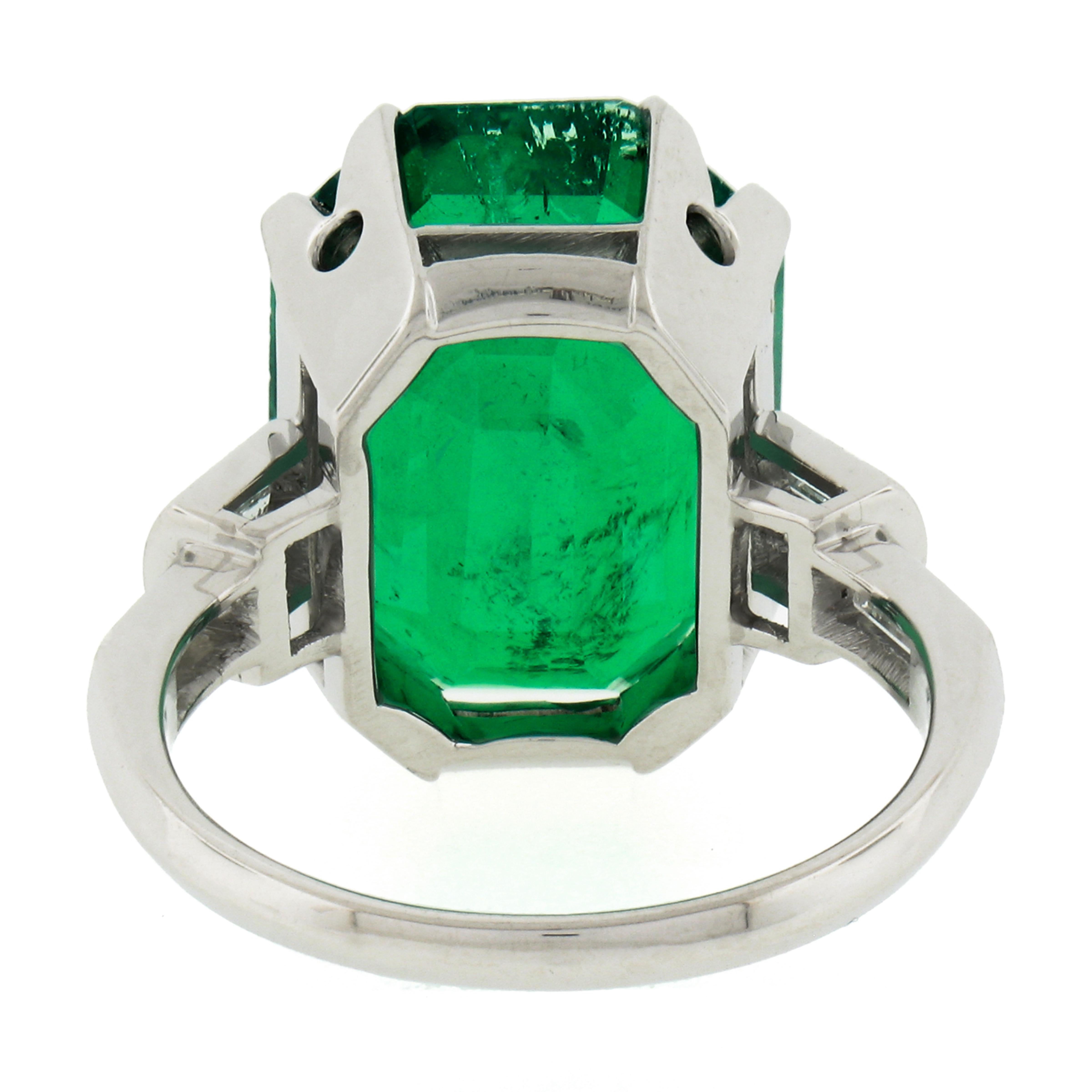 Vintage Platinum 12.16ct AGL Emerald Cut Colombian Emerald Diamond Cocktail Ring For Sale 5