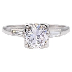 Vintage-Verlobungsring aus Platin mit einem Diamanten von 1,21 tcw, H, Si1