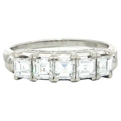 Vintage Platinum 1.23ctw Carré Square Step Cut Diamond 5 Stones Stack Band Ring