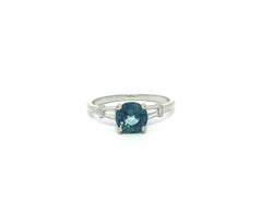 Vintage Platinum 1.24ct GIA Round Step Sapphire w/ Baguette Diamond Sides Ring