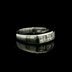 Vintage Platinum 1.25ctw Carré Square Step Cut Diamond 5 Stone Channel Band Ring