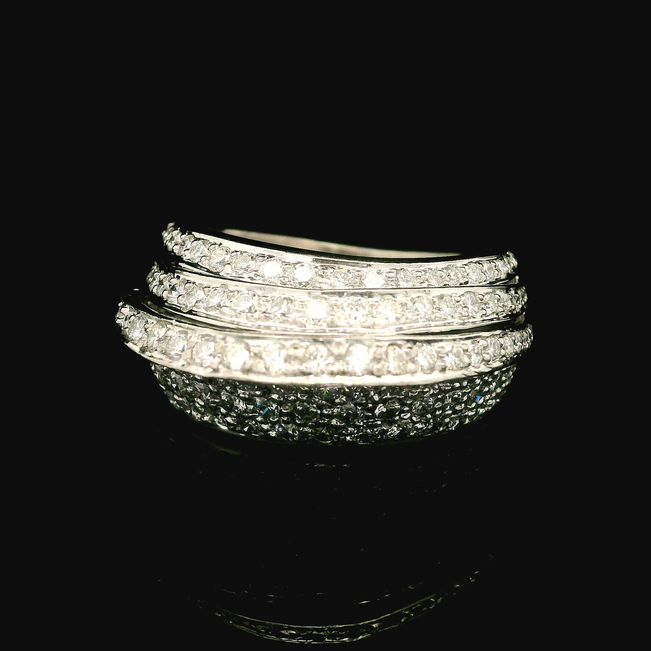 Bague cocktail de style empilable en platine avec diamants pavés de 1,25 ctw en vente 2