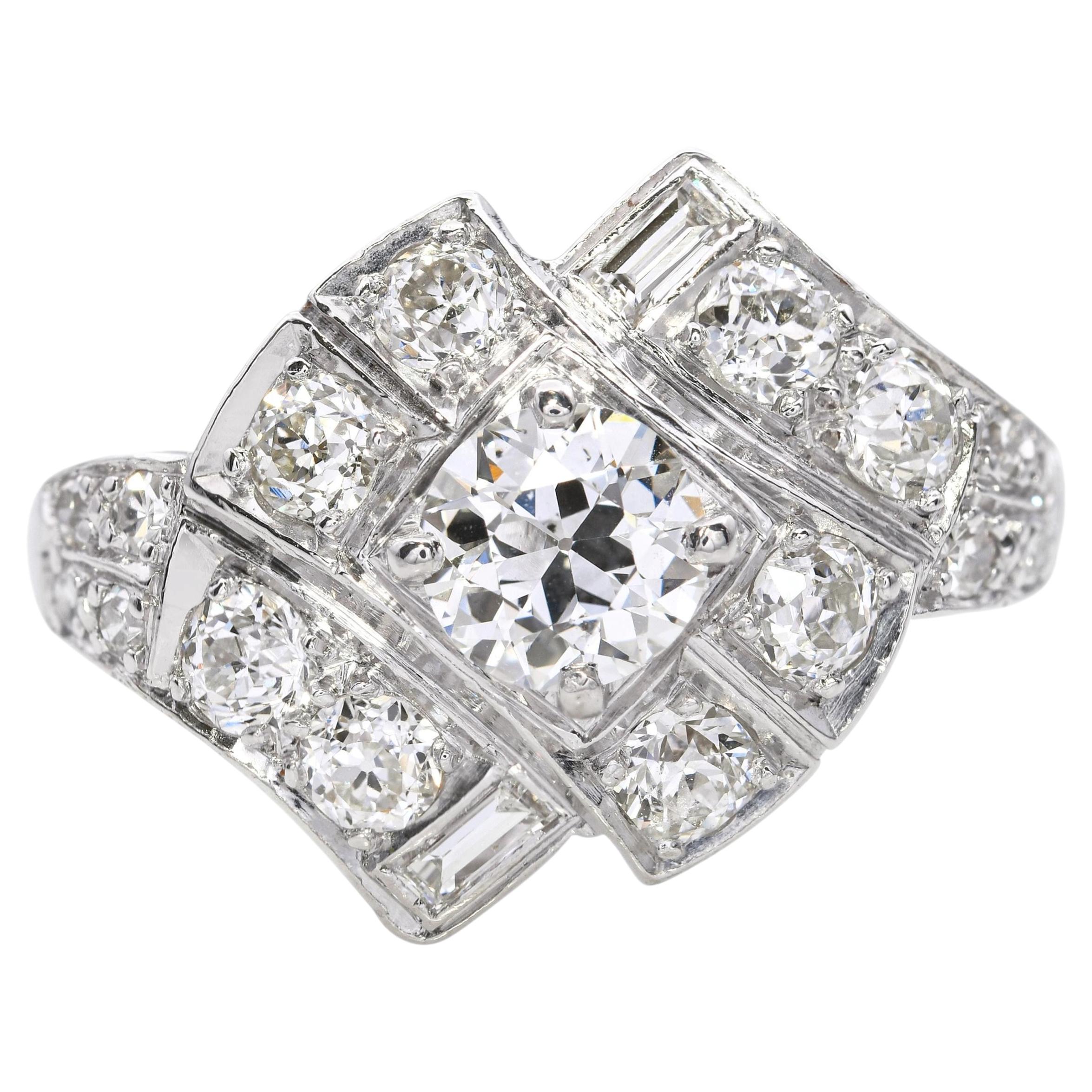 Vintage Platin 1.26tcw Diamant Ring