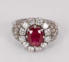 Vintage Platinum, 1.2 Carat Diamond and 2.5 Carat Ruby Ring, 1960s