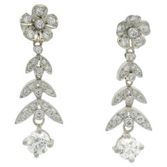 Vintage Platinum 1.32ctw Large Old Cut Diamond Floral Dangle Drop Earrings Vintage Platinum 1.32ctw Large Old Cut Diamond Floral Dangle Drop Earrings