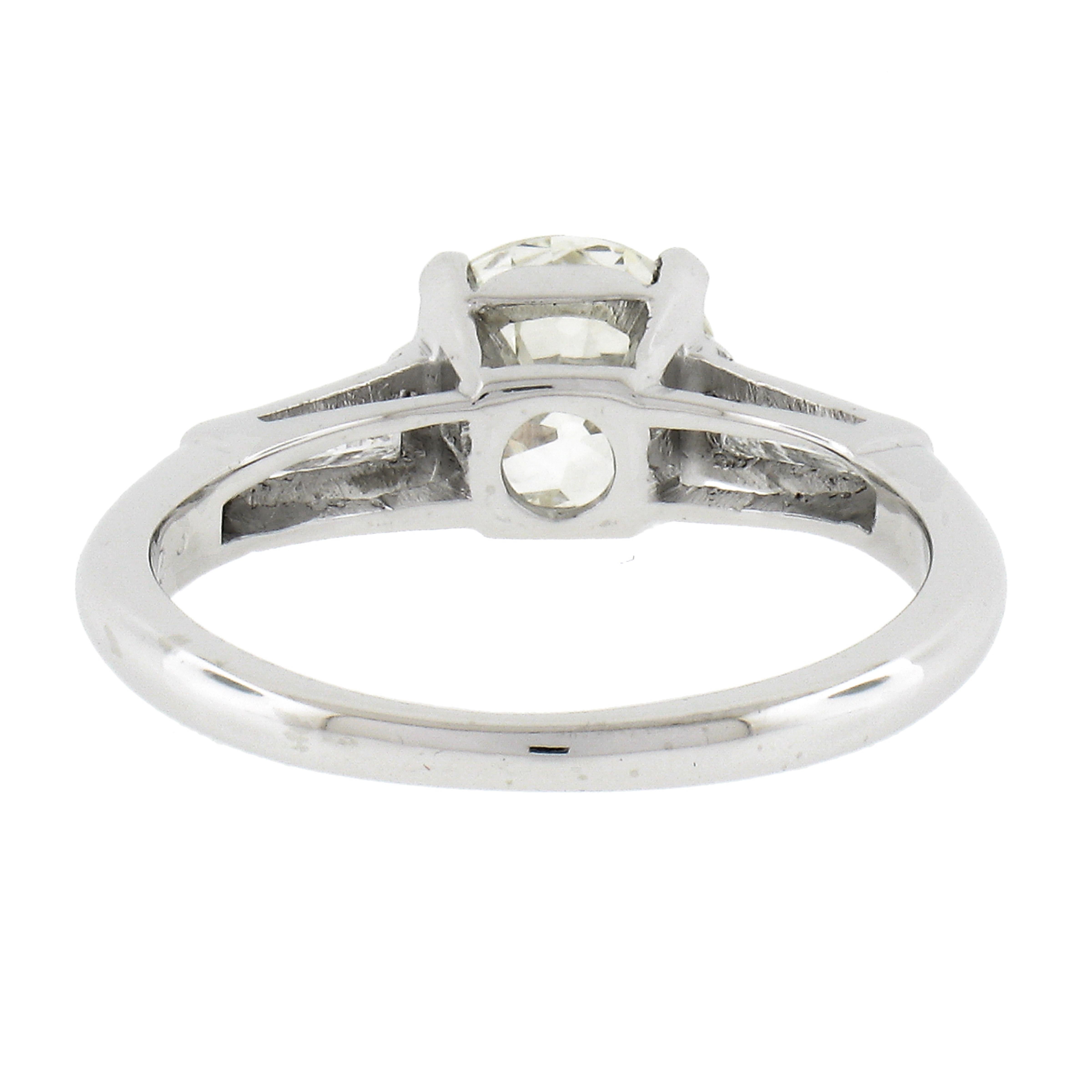 Vintage Platinum 1.33ctw GIA Old European Cut Diamond 3 Stone Engagement Ring For Sale 2