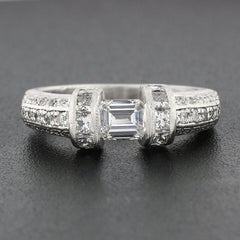 Vintage Platinum 1.35ct Floating Diamond W/ Accents Hand Engraved Work Band Ring