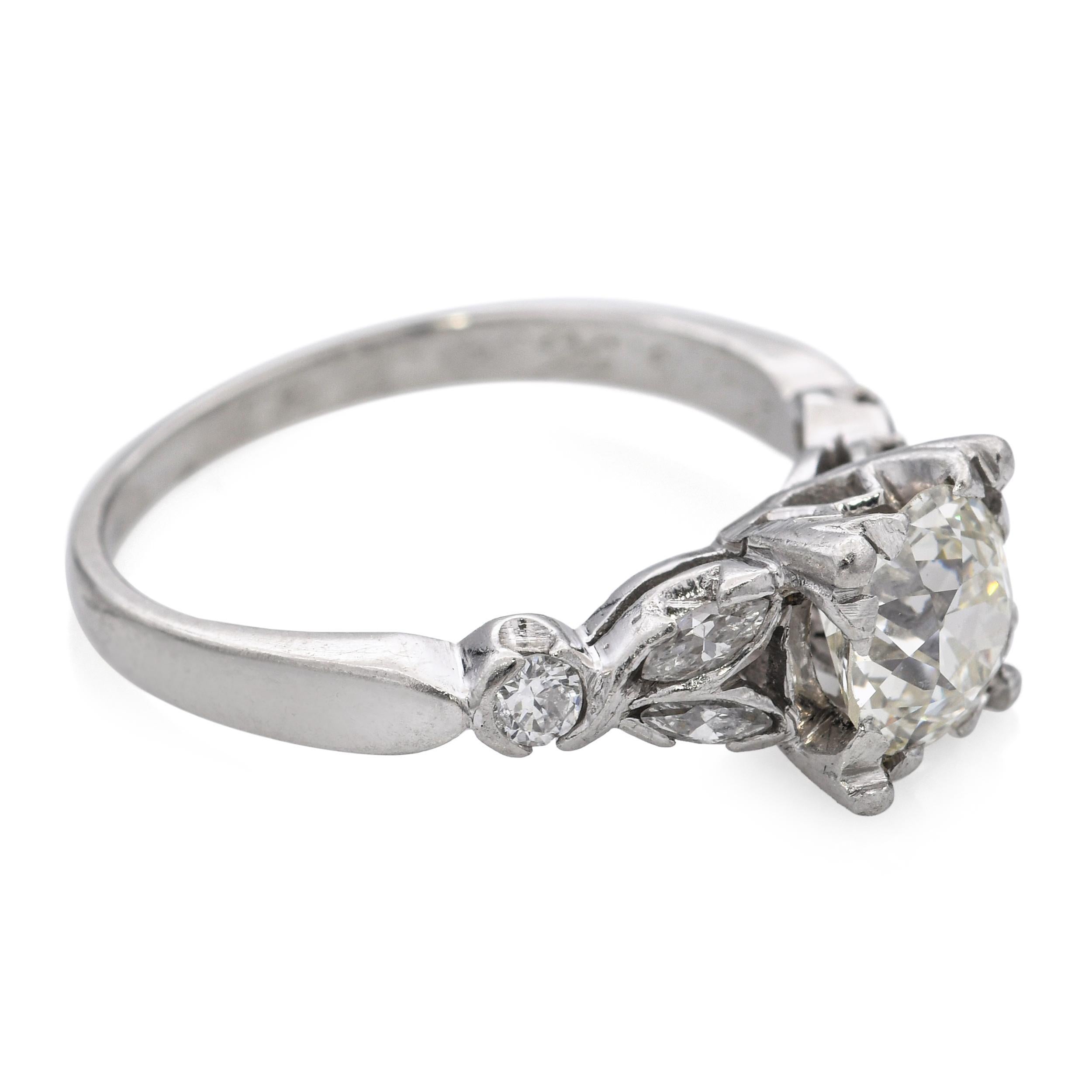 Vintage Platinum 1.35tcw Old European Cut Diamond Engagement Ring For Sale 3